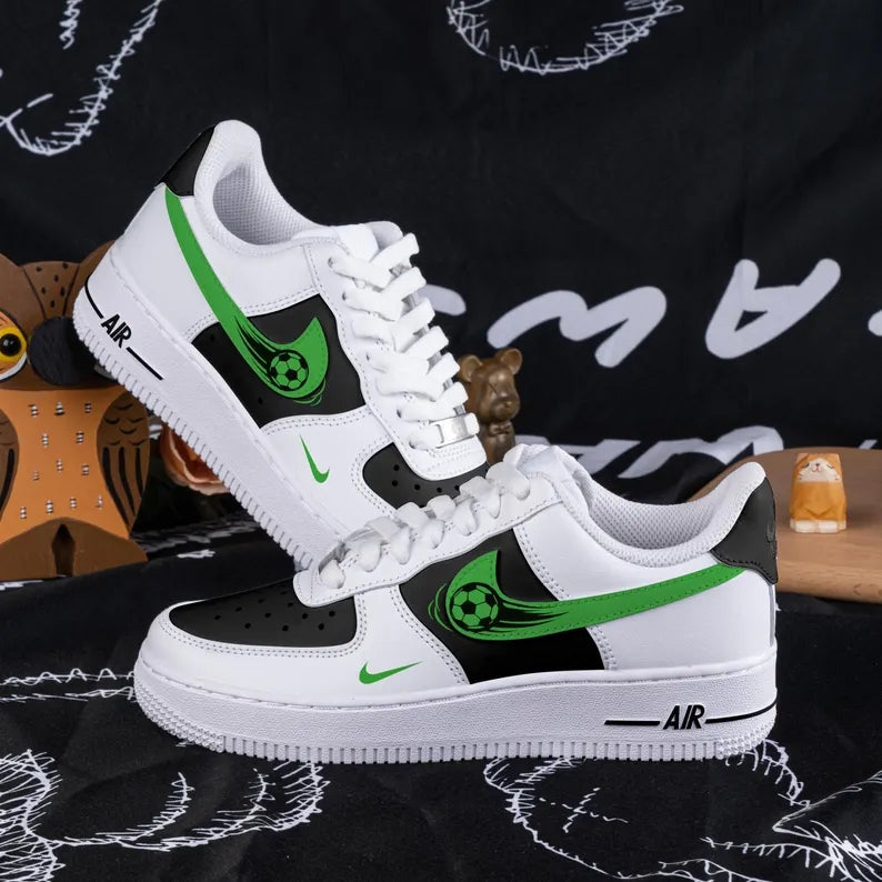 Custom Air Force 1 White Black With Soccer Ball Pattern