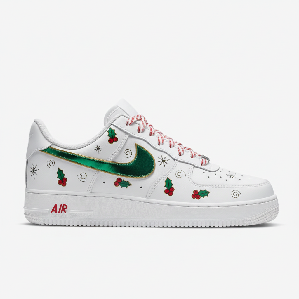 Custom Air Force 1 White Christmas Holly Pattern