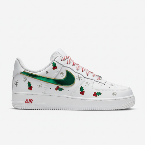 Custom Air Force 1 White Christmas Holly Pattern