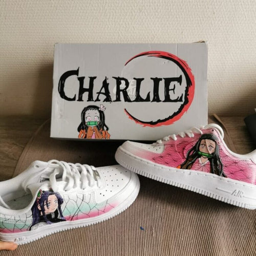 Custom Air Force 1 White Pink Demon Slayer Design