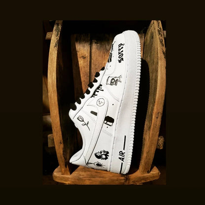 Custom Air Force 1 White With Black Butterfly And Graffiti Patterns