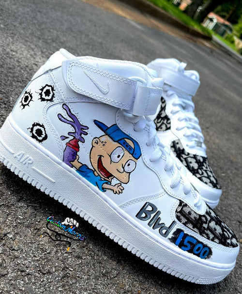 Custom Air Force 1 White With Cartoon Character And Bullet - Hole Patterns