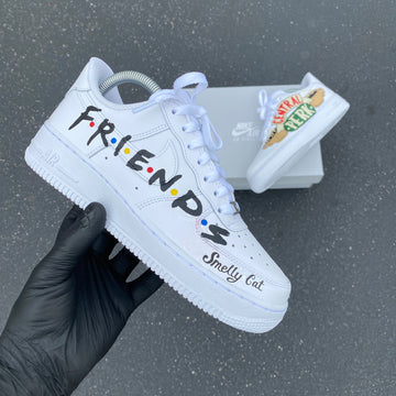 Custom Air Force 1 White With Friends Logo And Smelly Cat Design