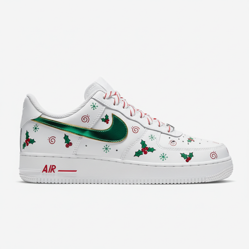 Custom Air Force 1 White With Holly And Snowflake Patterns