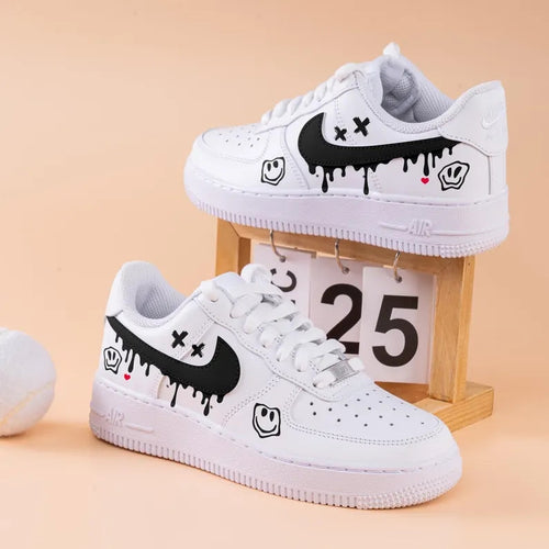 Custom Air Force 1 White With Smiley Face And Dripping Pattern
