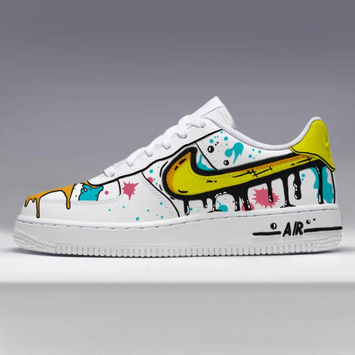 Custom Air Force 1 White Yellow Graffiti Splatter Design