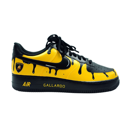 Custom Air Force 1 Yellow Black Drip Pattern Lamborghini Logo
