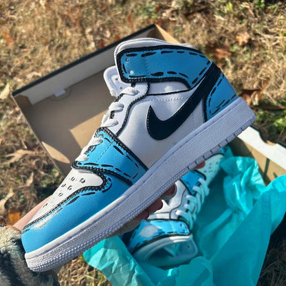 Custom Air Jordan 1 Baby Blue Cartoon Pattern