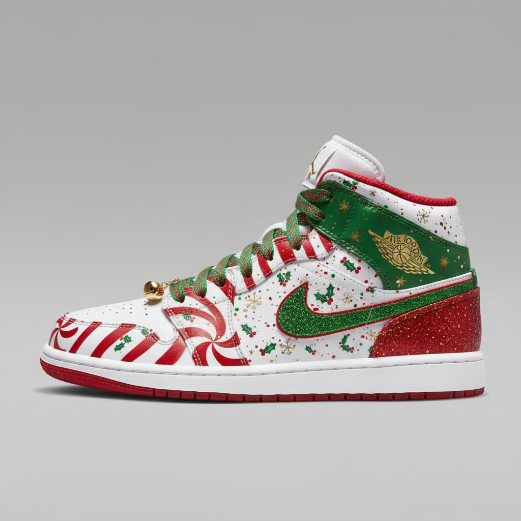 Custom Air Jordan 1 White Green Red Christmas Theme