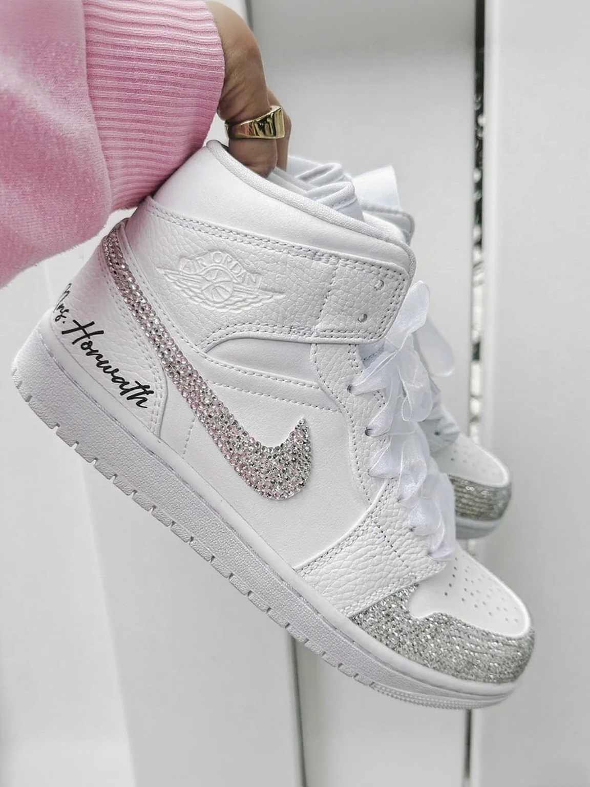 Custom Air Jordan 1 White with Glitter and Personalized