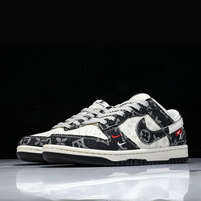 Custom Dunk Black and White LV Pattern