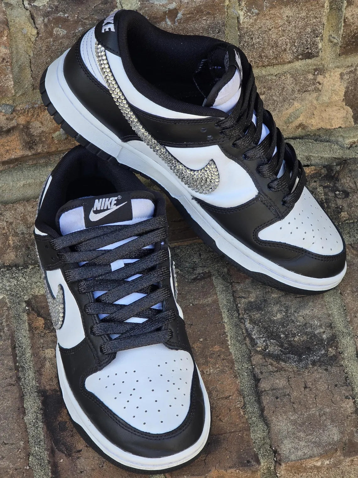 Custom Dunk Black and White with Rhinestones