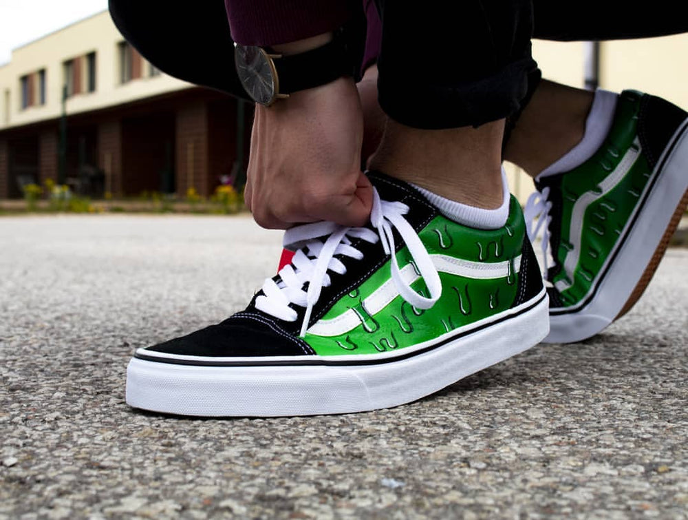 Custom Dunk Black Green Drip Pattern