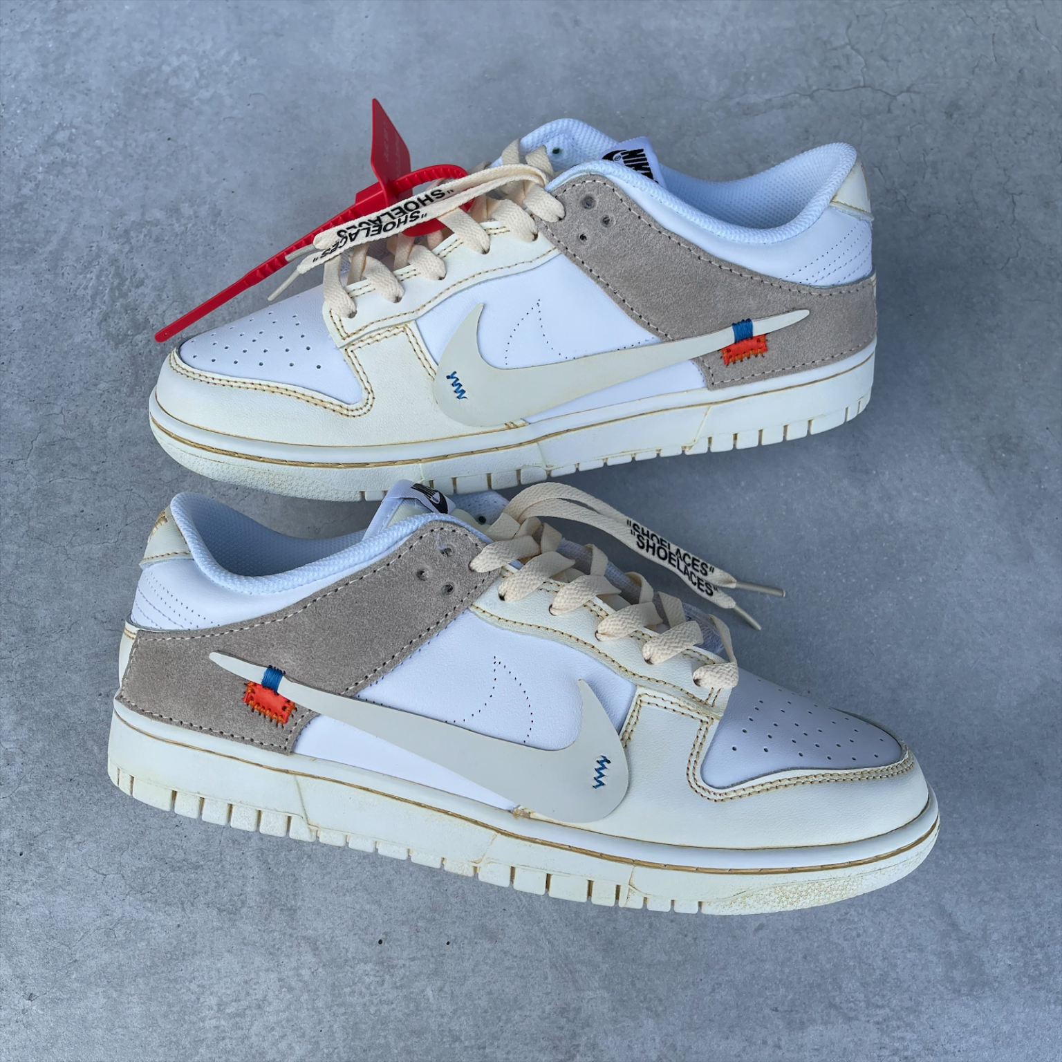 Custom Dunk White Tan Suede Patchwork