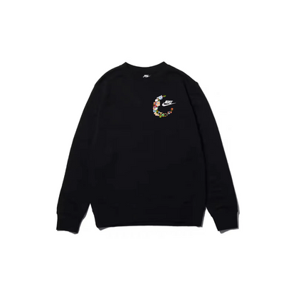 Custom Embroidery Nike Sweatshirt Black With Floral Crescent Design