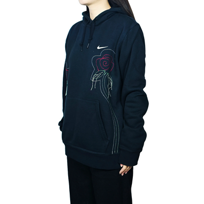 Custom Embroidery Nike Sweatshirt Black With Rose Pattern