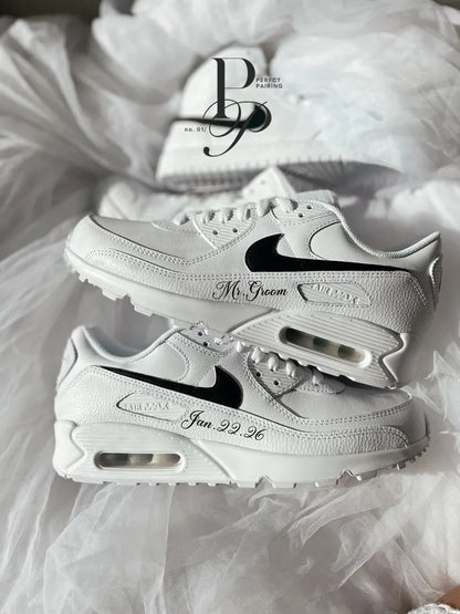 Custom Nike Air Max 90 White Personalized Text Design