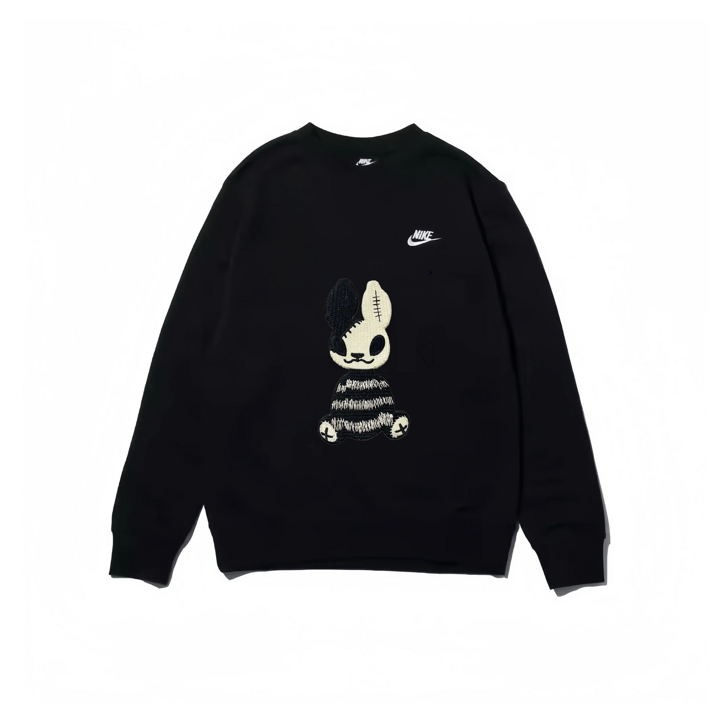 Custom Nike Embroidery Sweatshirt Black Bunny Pattern