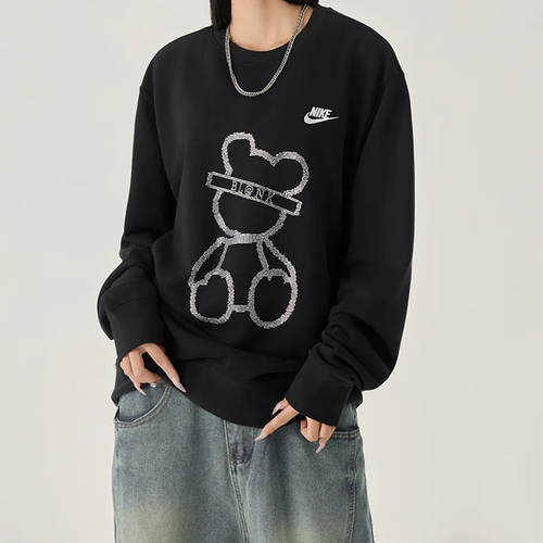 Custom Nike Sweatshirt Black With Bear Pattern