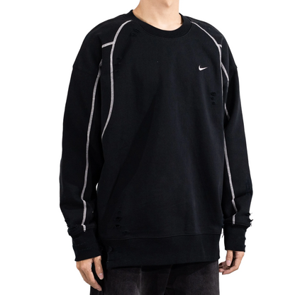 Custom Nike Sweatshirt Black With White Lines And Ripped Details