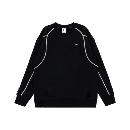 Custom Nike Sweatshirt Black With White Lines And Ripped Details
