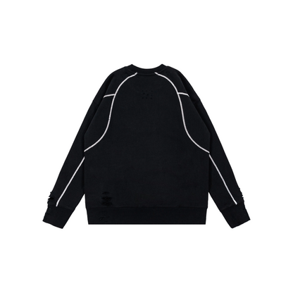 Custom Nike Sweatshirt Black With White Lines And Ripped Details