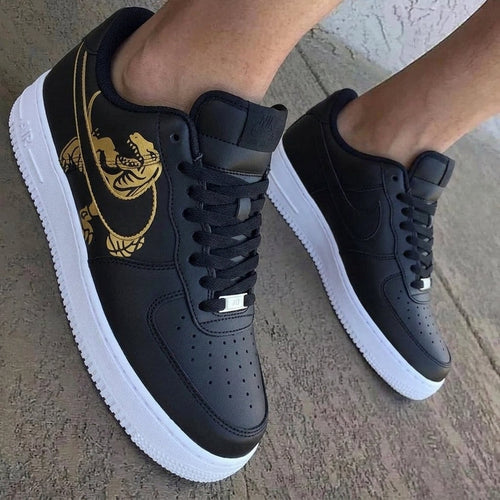 Dinosaur And Owl Black Gold Custom Air Force 1