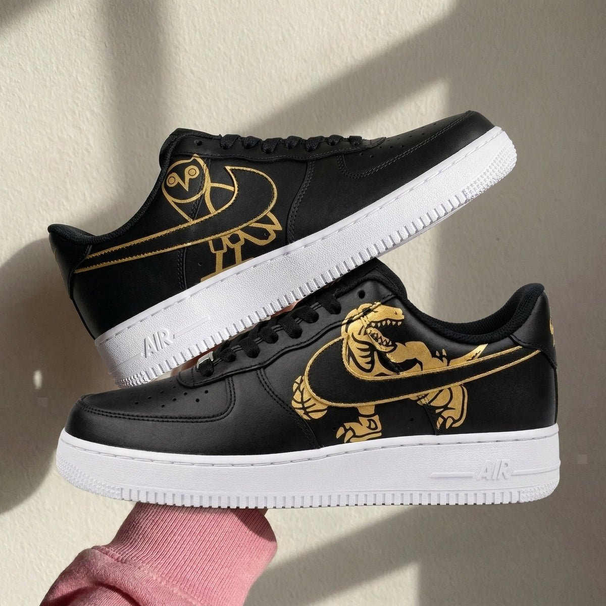 Dinosaur And Owl Black Gold Custom Air Force 1