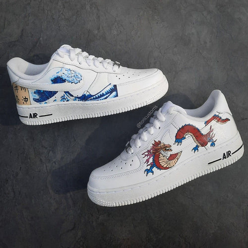Dragon And Wave Theme White Custom Air Force 1