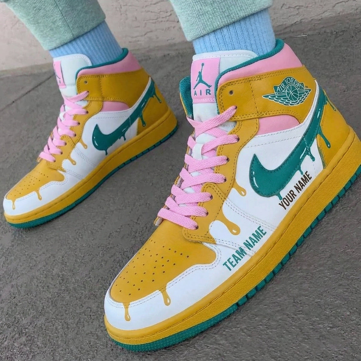 Drip Design Yellow Pink White Custom Air Jordan 1