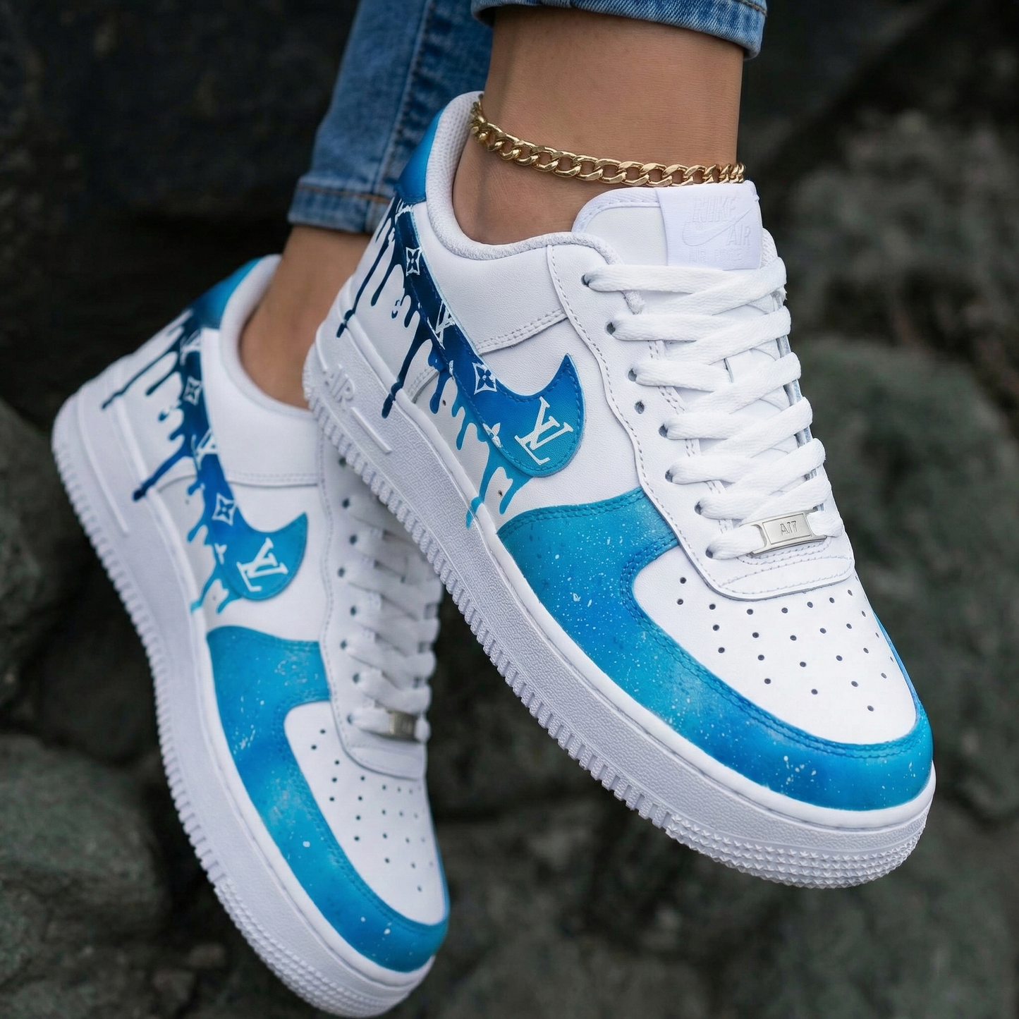 Drip LV White Blue Custom Air Force 1