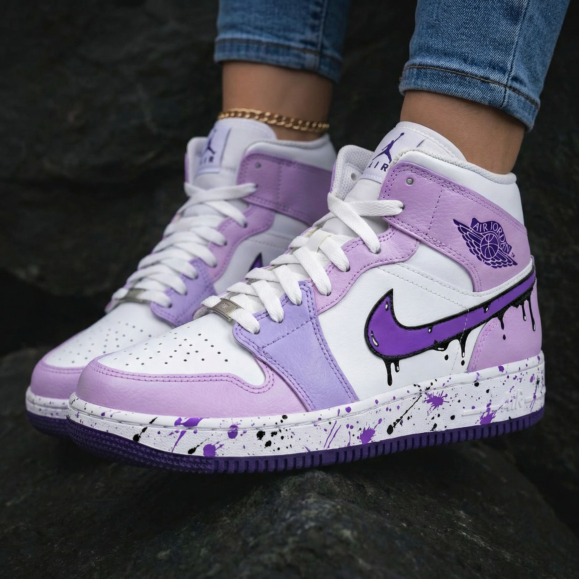 Drip Paint Pattern Baby Purple White Custom Air Jordan 1