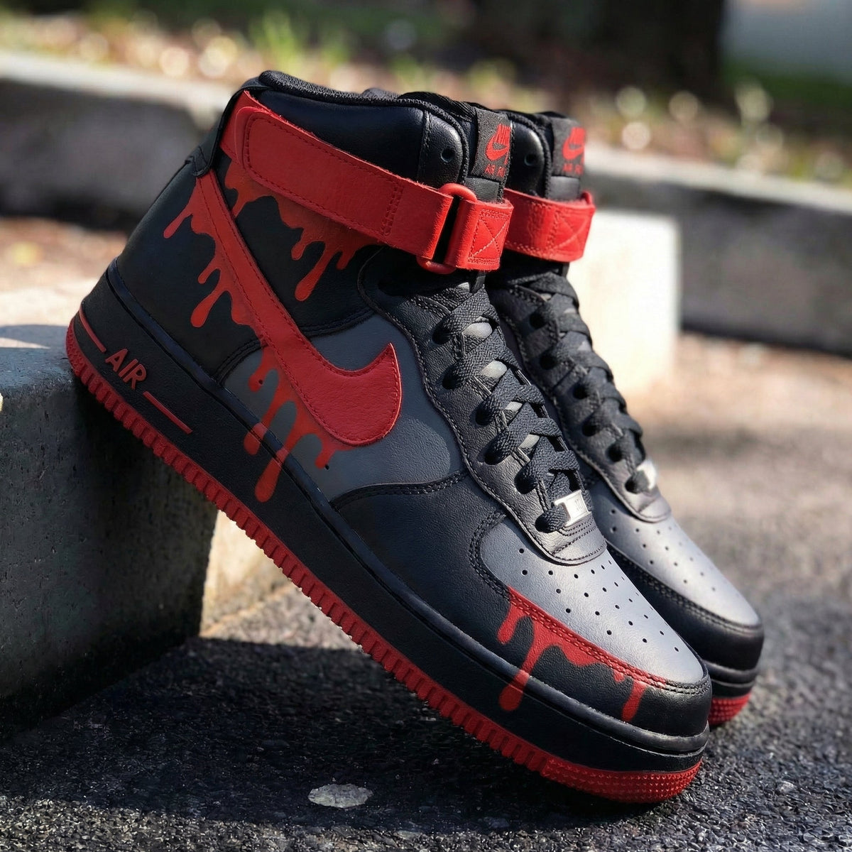 Drip Pattern Black Grey Red Custom Air Force 1