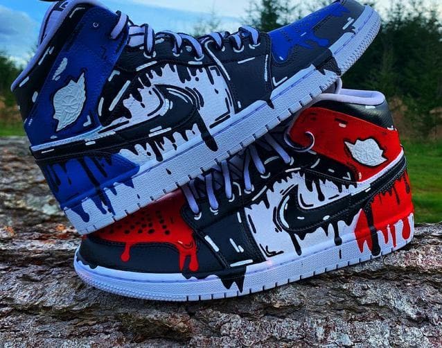 Drip Pattern Red And Blue Custom Air Jordan 1