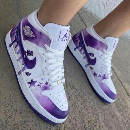 Drip Rose Star Pattern Purple White Custom Air Jordan 1