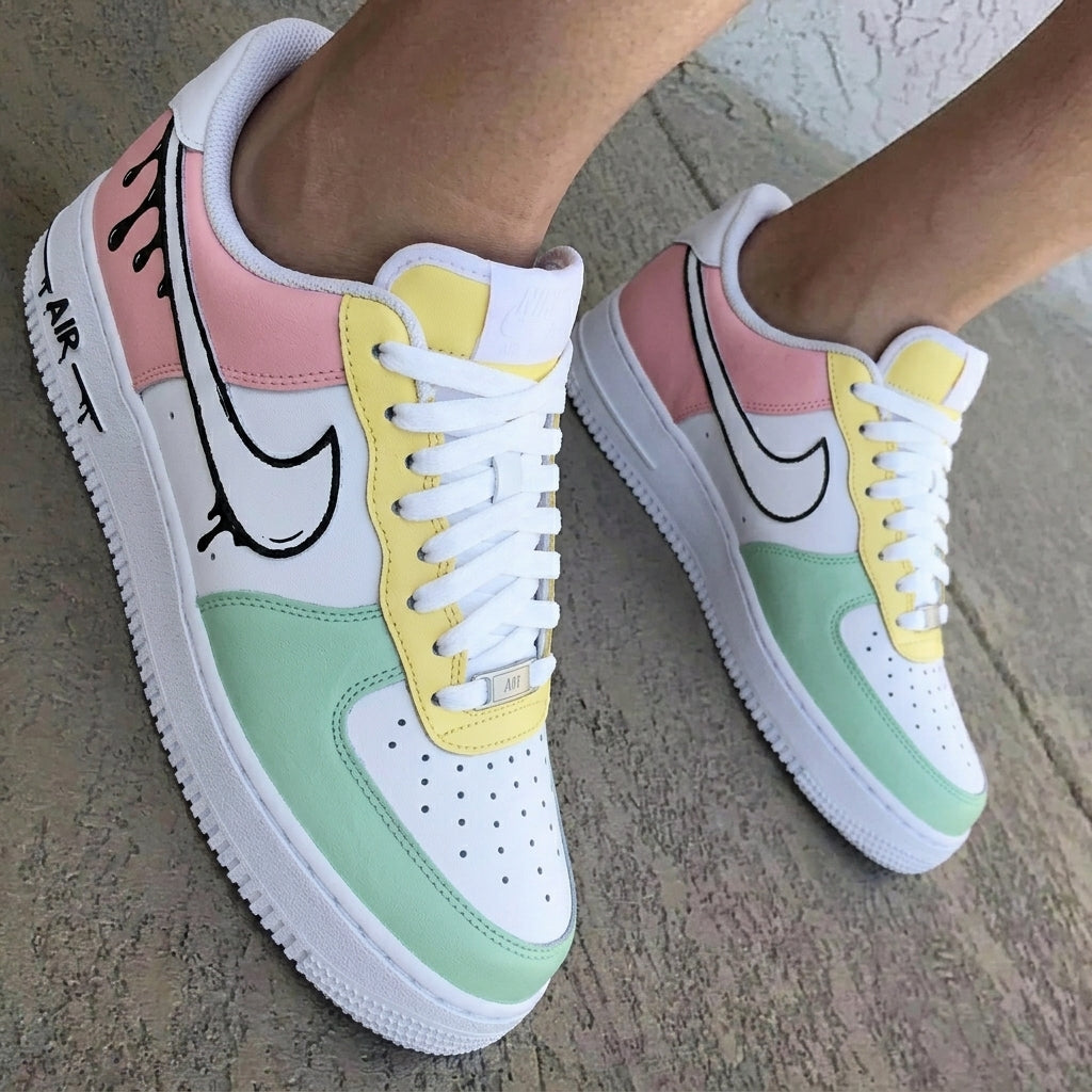 Dripping Cartoon Baby Pink Mint Green Yellow Custom Air Force 1
