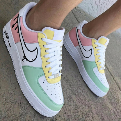 Dripping Cartoon Baby Pink Mint Green Yellow Custom Air Force 1