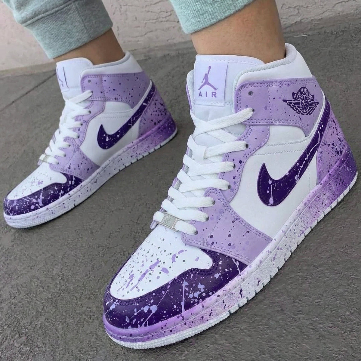 Energetic Light Lavender Purple Splatter Pattern Custom Air Jordan 1