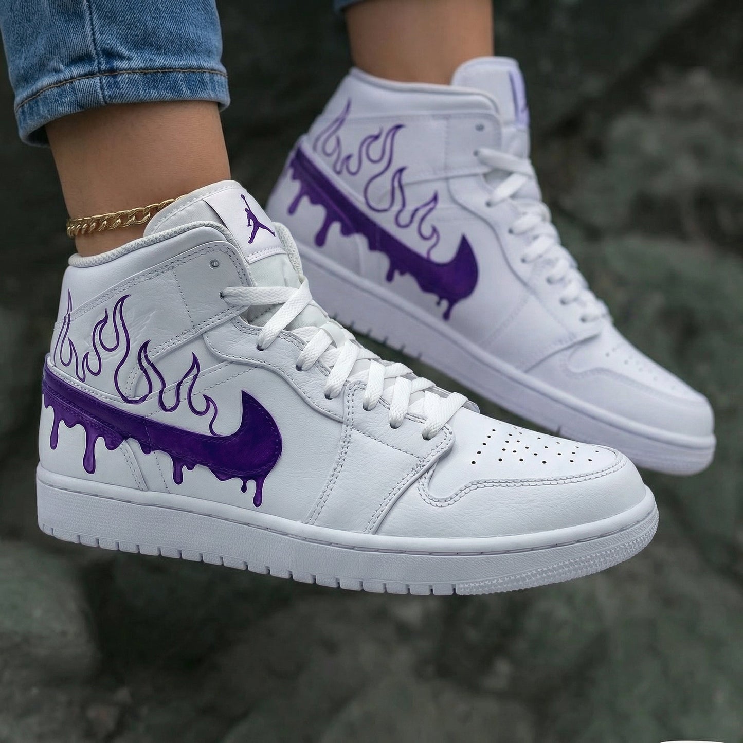 Flame Drip White Purple Custom Air Jordan 1