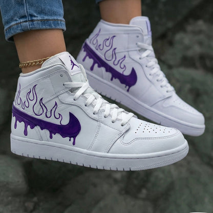 Flame Drip White Purple Custom Air Jordan 1
