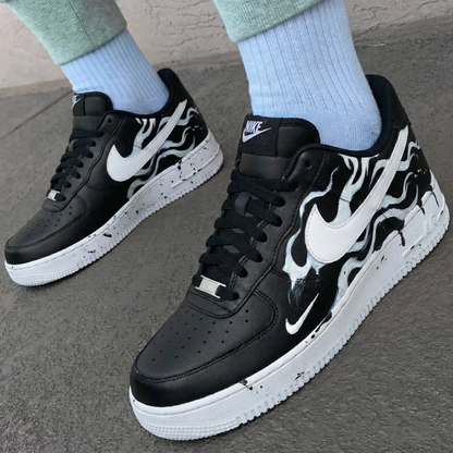 Flame Pattern Black White Custom Air Force 1