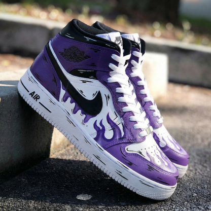Flame Pattern Purple Black Custom Air Force 1