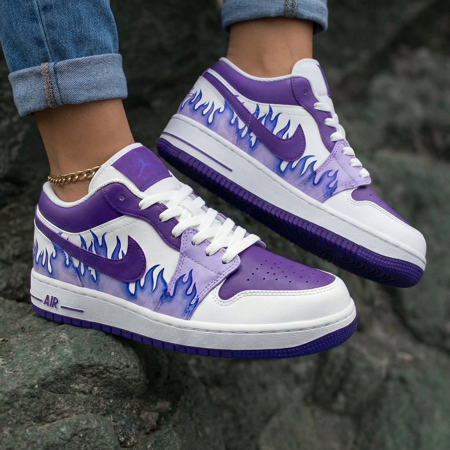 Flame Pattern Purple White Custom Air Jordan 1