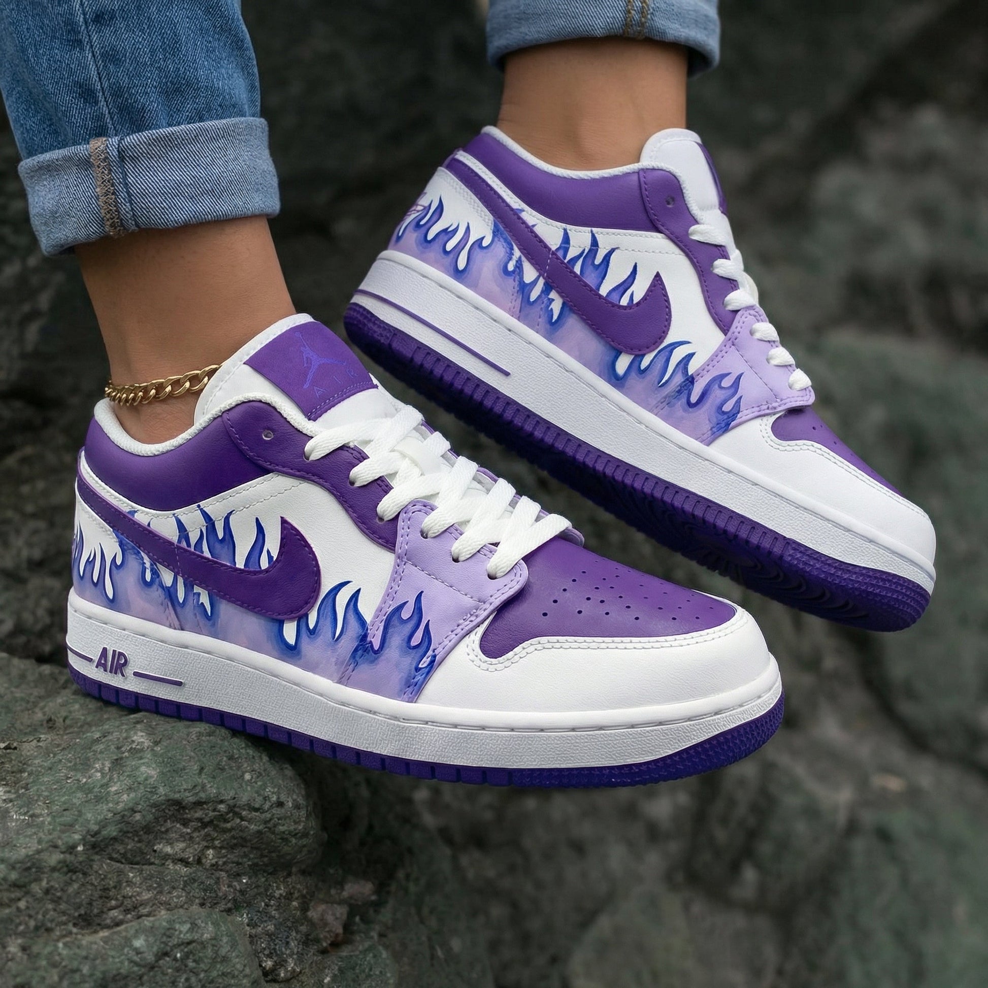 Flame Pattern Purple White Custom Air Jordan 1