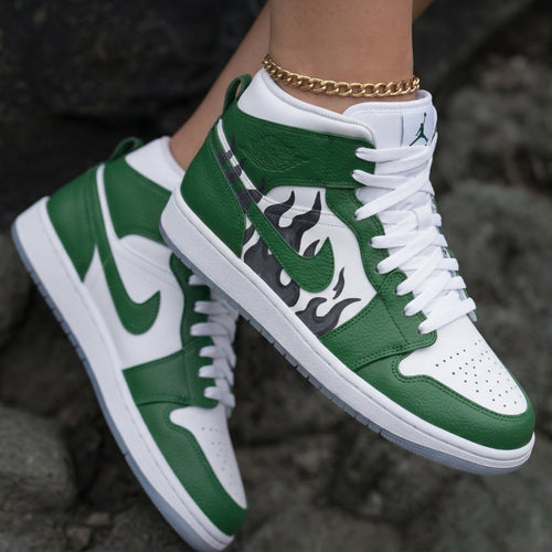 Flame White Green Custom Air Jordan 1