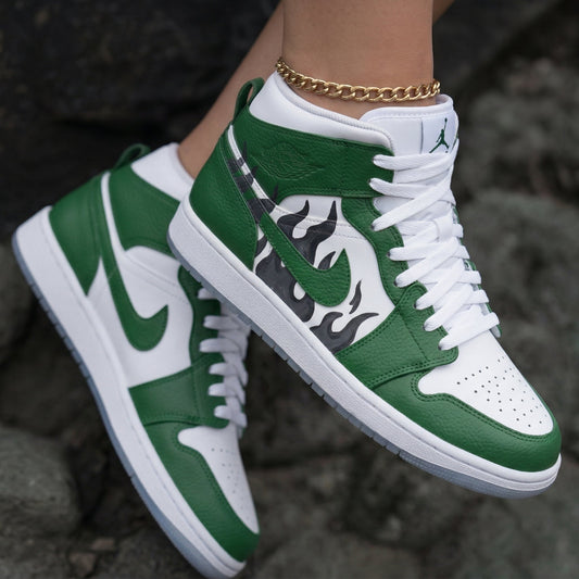 Flame White Green Custom Air Jordan 1