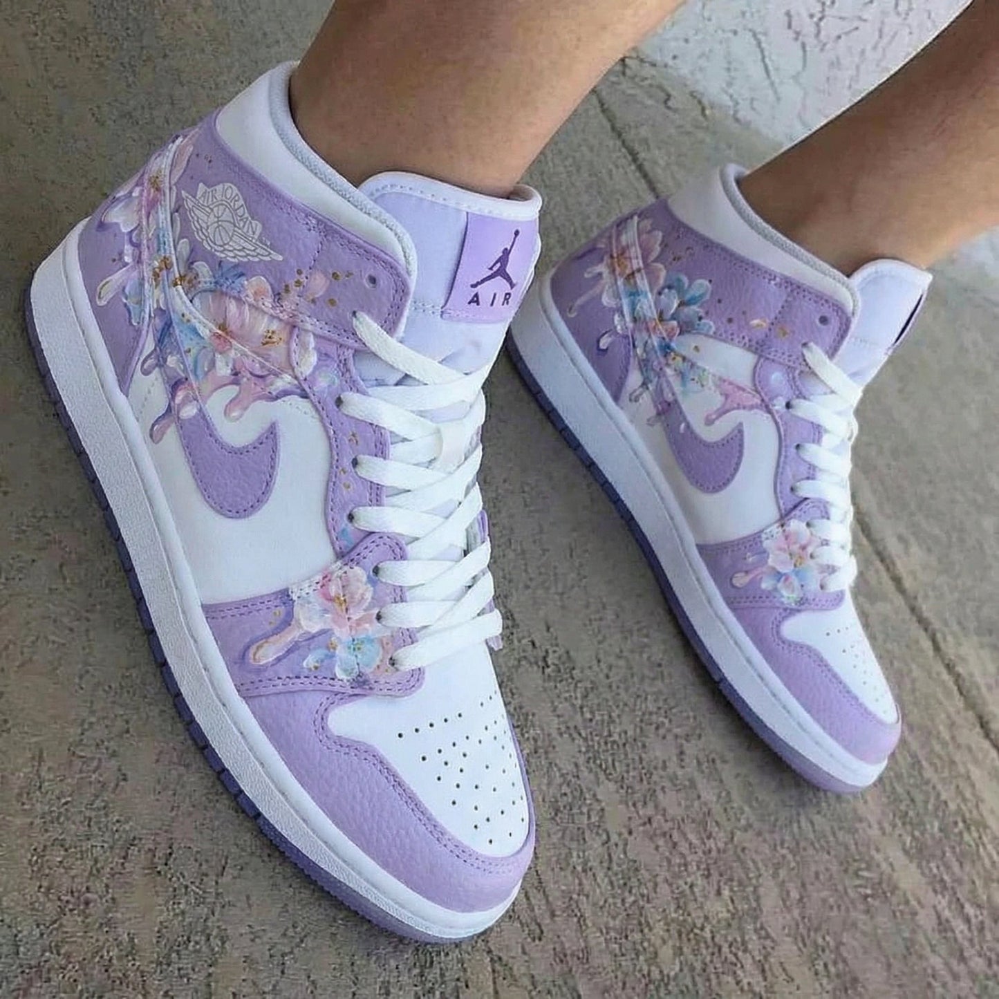 Floral Butterfly Lilac White Custom Air Jordan 1