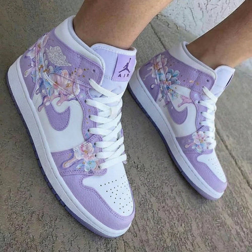 Floral Butterfly Lilac White Custom Air Jordan 1