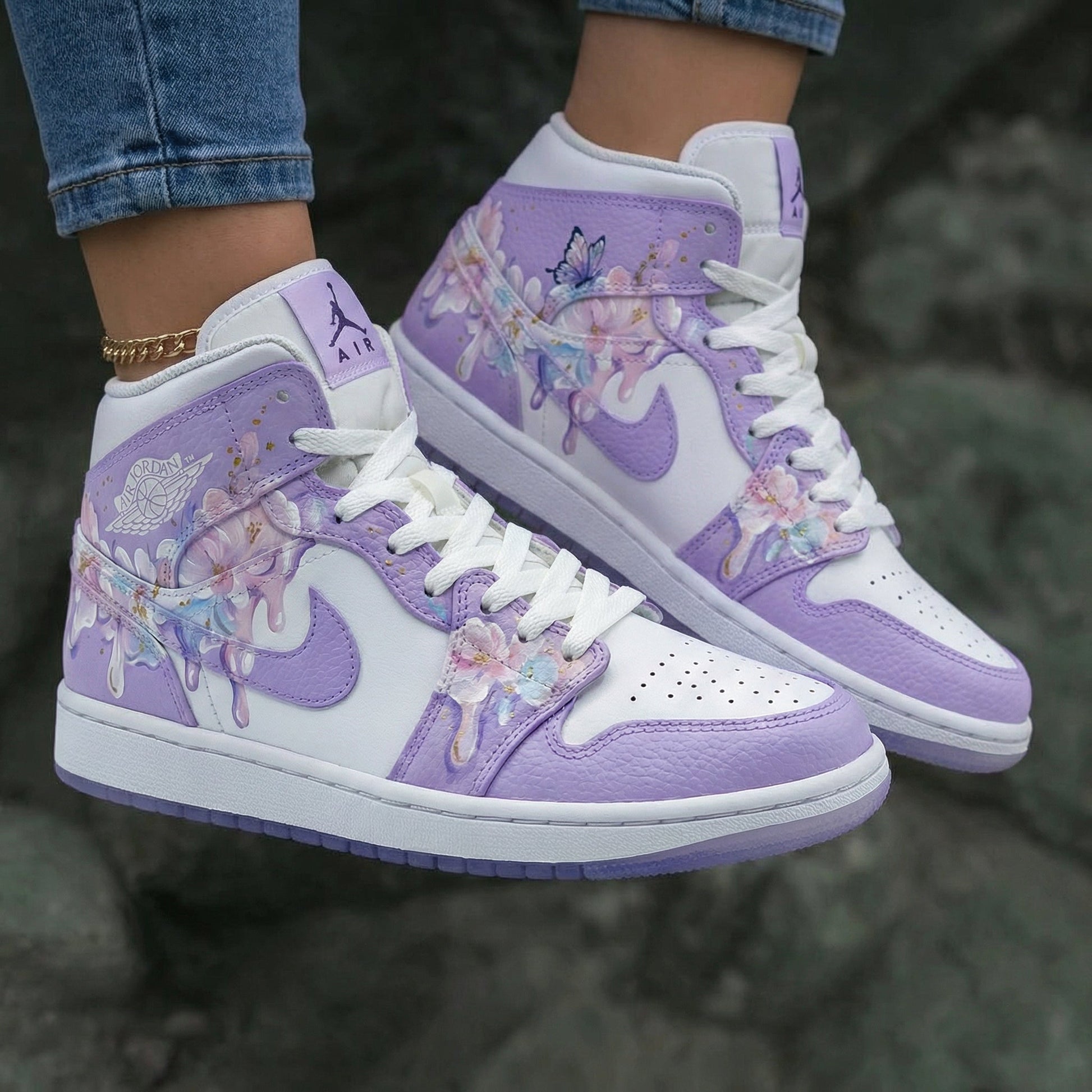 Floral Butterfly Lilac White Custom Air Jordan 1