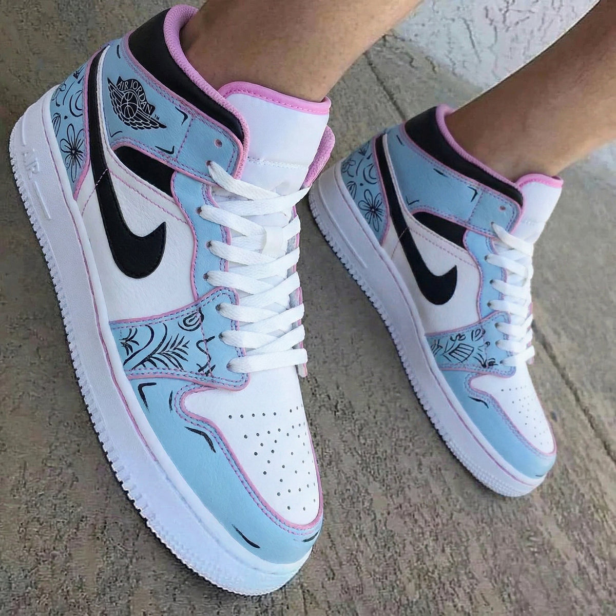 Floral Pattern Baby Blue Pink Custom Air Jordan 1